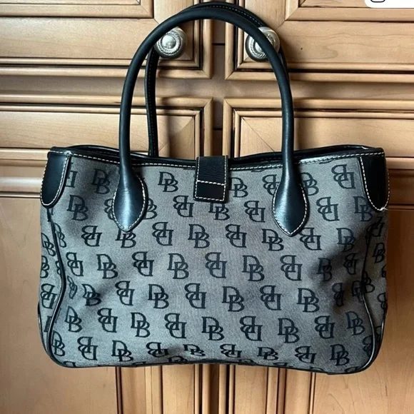 Dooney and Bourke Signature Small Double Handle Black and Gray Tote - Picture 2 of 11